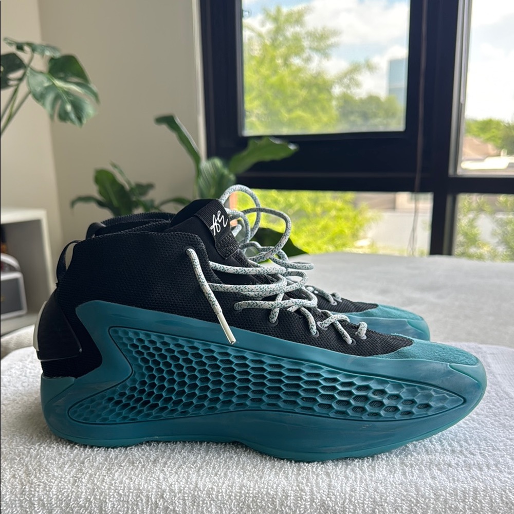 Anthony Edwards Adidas Black and Blue Athletic Shoes with Breathable Knit Design